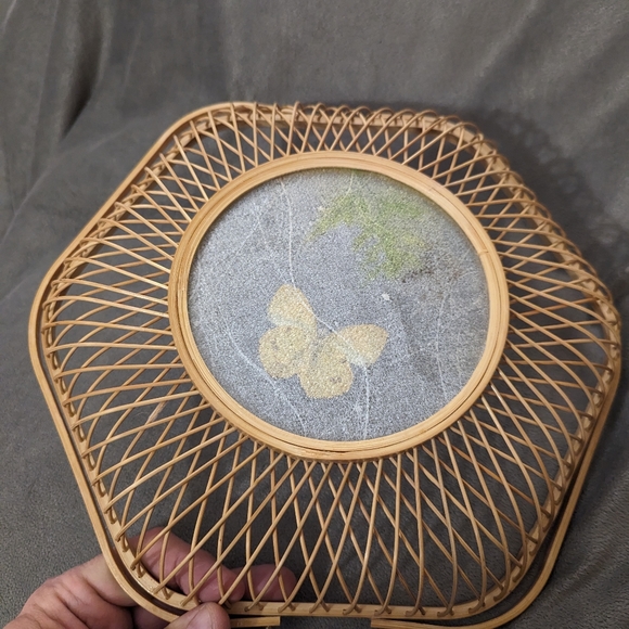 Vintage Bamboo Rattan Butterfly Basket With Handles - Picture 4 of 5